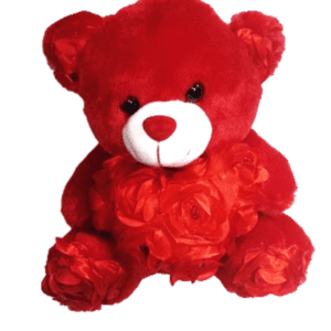 RED TEDDY BEAR "FLOWER HEART" 28 CM