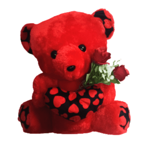 RED TEDDY BEAR WITH FLOWERS 30 CM